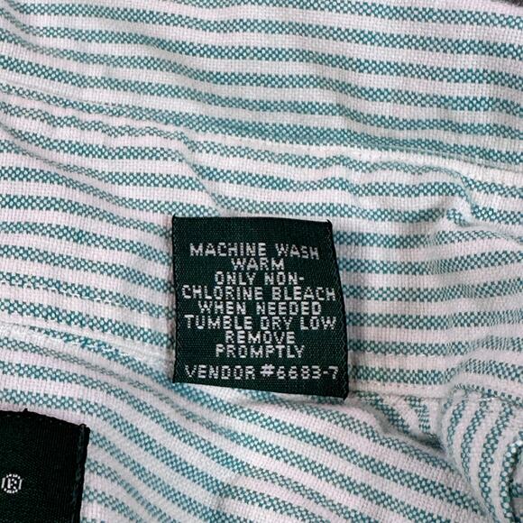 Hunt Club Shirt Mens Large Green White Stripe Embroidered Chest Cotton Button - Picture 8 of 10